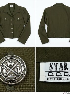 Y2K 90s Star CCC Olive Green Military Style Top